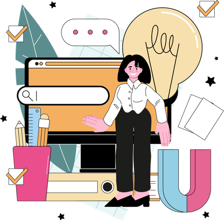 Businesswoman shares creative ideas  Illustration