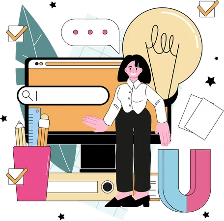 Businesswoman shares creative ideas  Illustration