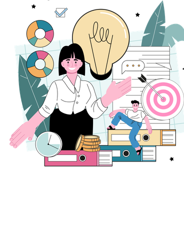 Businesswoman shares creative ideas  Illustration