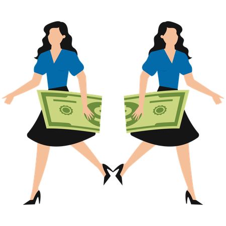 Businesswoman sharing currency  Illustration