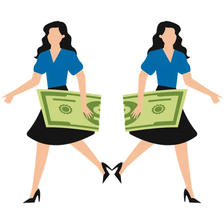 Businesswoman sharing currency  Illustration