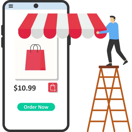 Businesswoman Shop Owner Building New Website Start Selling Product Online Open Shop Online Virtual Store Vector Illustration Design Concept In Flat Style 일러스트레이션