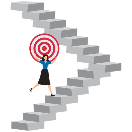 Businesswoman shouldering target to climb steps  Illustration