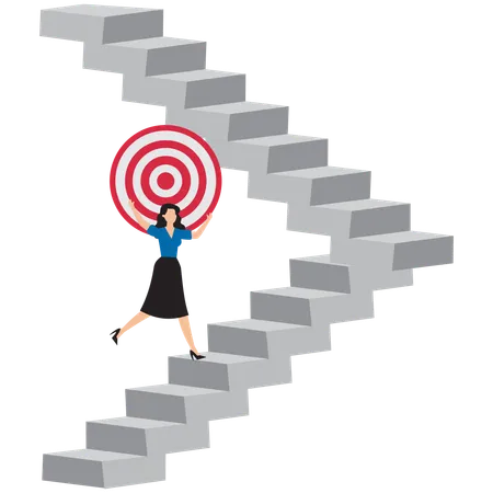 Businesswoman shouldering target to climb steps  Illustration