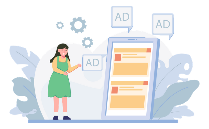 Businesswoman showing advertisement on smartphone  Illustration