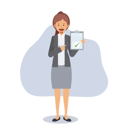 Businesswoman showing approval document Illustration