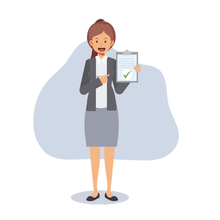 Businesswoman showing approval document  Illustration