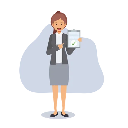 Businesswoman showing approval document  Illustration