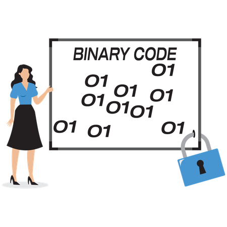 Businesswoman showing binary code lock on mobile  Illustration