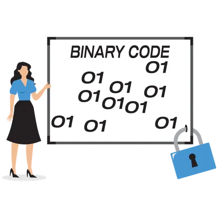 Businesswoman showing binary code lock on mobile  Illustration