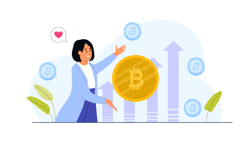 Businesswoman showing bitcoin profit  Illustration