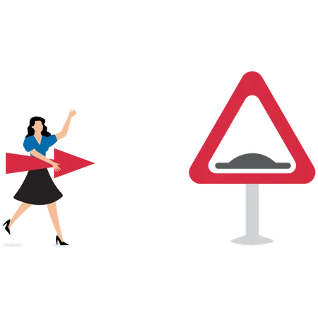 Businesswoman showing business obstacles  Illustration