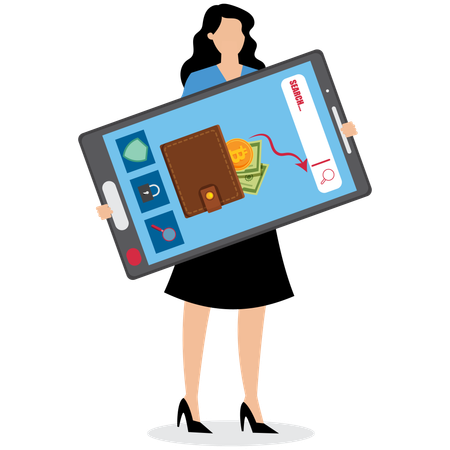 Businesswoman showing digital wallet  Illustration