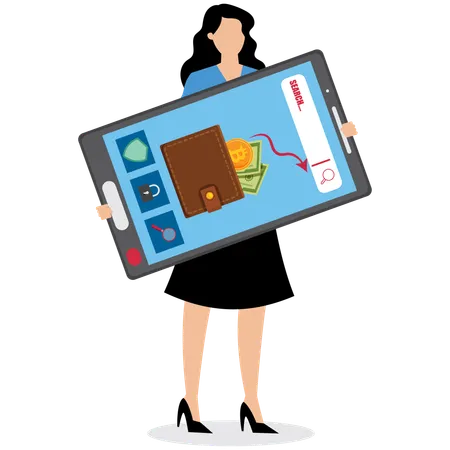 Businesswoman showing digital wallet  Illustration