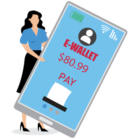 Businesswoman showing e-wallet security on mobile  Illustration