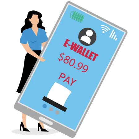 Businesswoman showing e-wallet security on mobile  Illustration