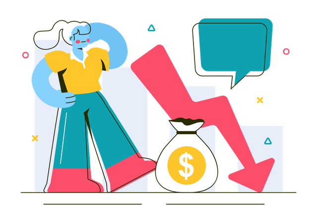 Businesswoman showing Economic Recession Effects  Illustration