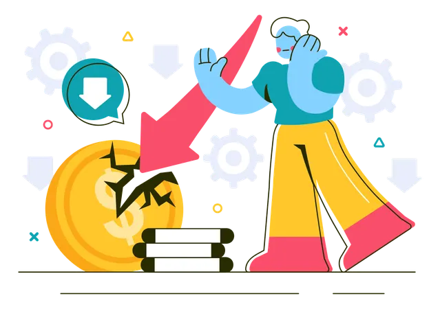 Businesswoman showing Economic Recession Effects  Illustration