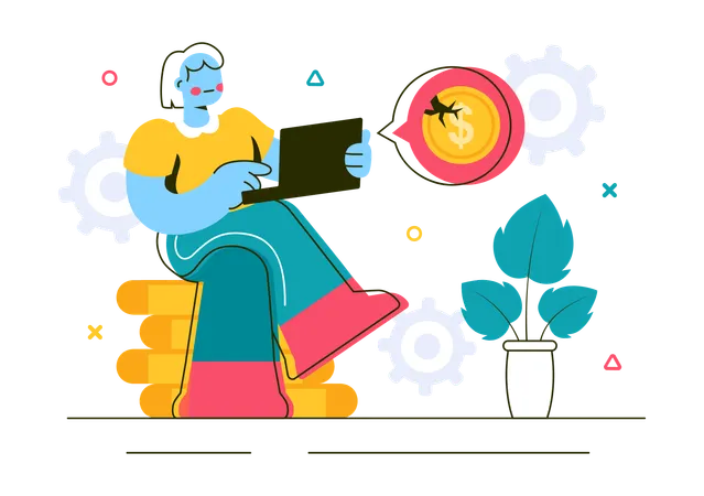Businesswoman showing Economic Recession Effects  Illustration