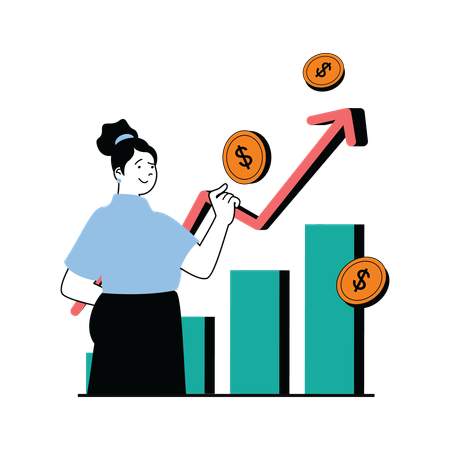 Businesswoman showing finance growth graph  Illustration