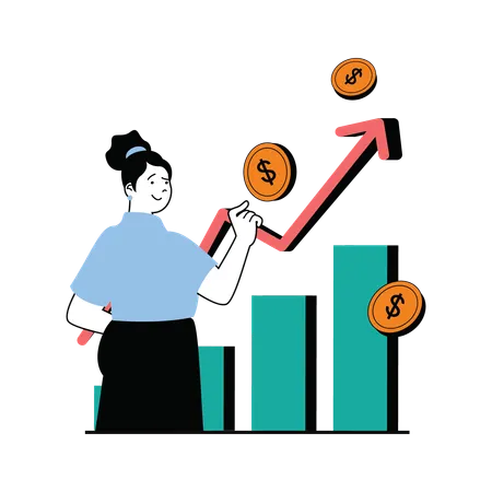 Businesswoman showing finance growth graph  Illustration