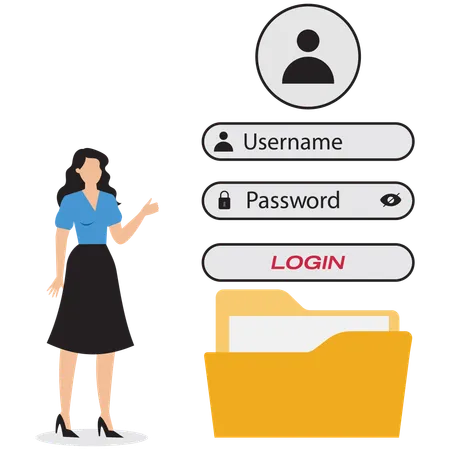 Businesswoman showing folder protection  Illustration