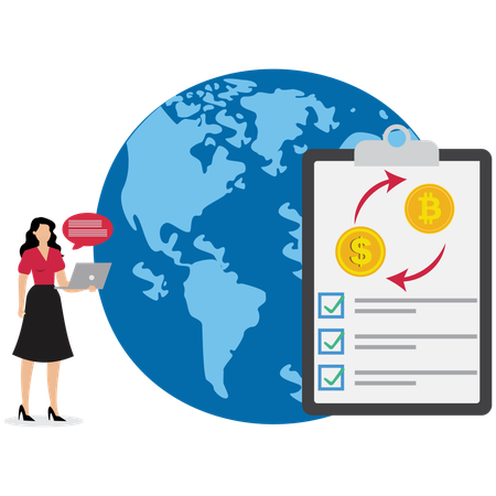 Businesswoman showing global economic checklist  Illustration