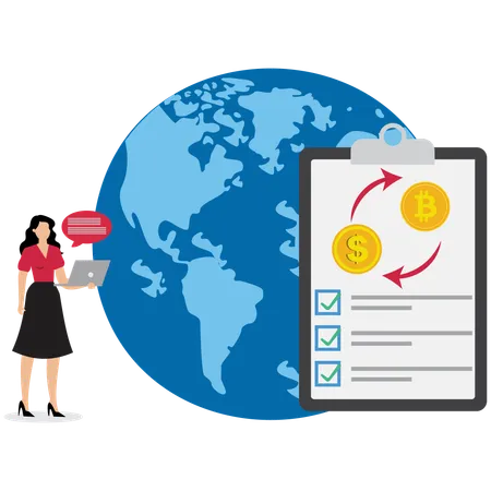 Businesswoman showing global economic checklist  Illustration