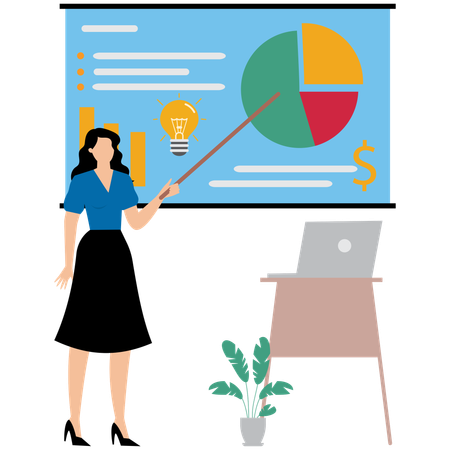 Businesswoman showing graph on clipboard on business presentation  Illustration