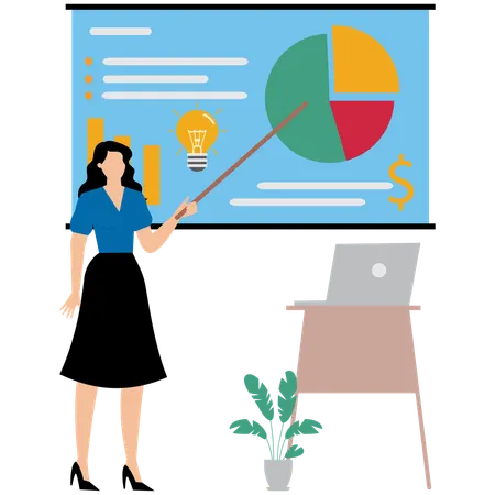 Businesswoman showing graph on clipboard on business presentation  Illustration