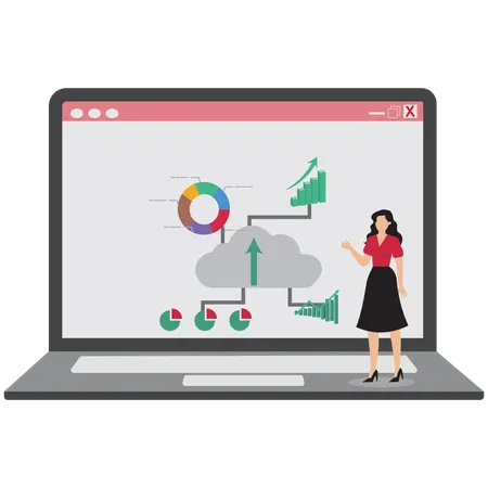 Businesswoman showing graph on screen  Illustration