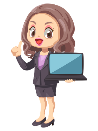 Businesswoman showing laptop Illustration