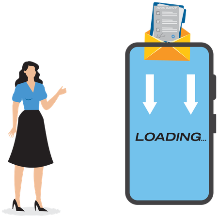 Businesswoman showing loading mail on mobile  Illustration