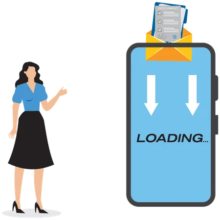 Businesswoman showing loading mail on mobile  Illustration