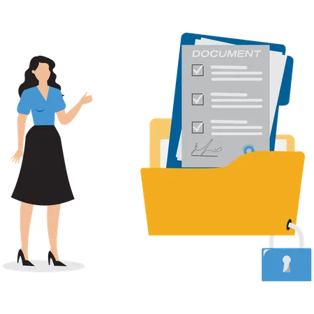 Businesswoman showing locked folder  Illustration