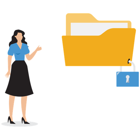 Businesswoman showing locked folder  Illustration