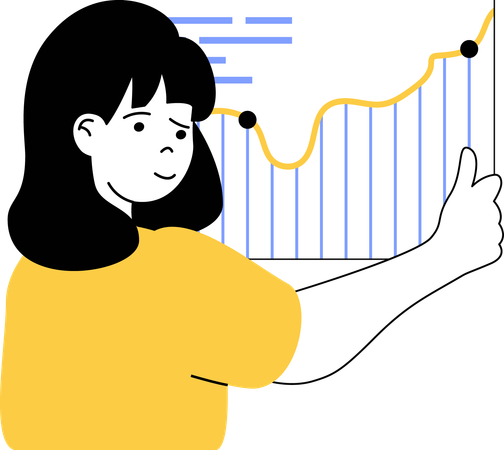 Businesswoman showing market sales graph  Illustration