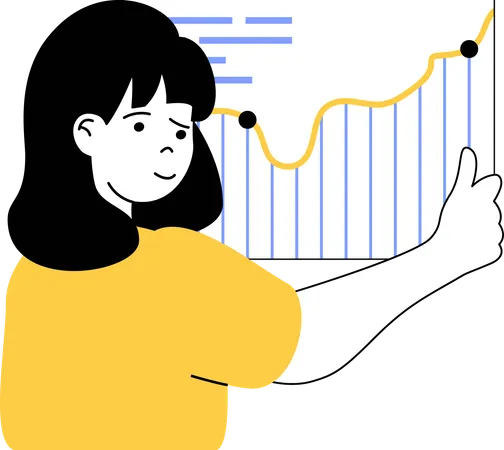 Businesswoman showing market sales graph  Illustration