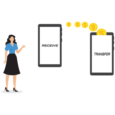 Businesswoman showing money transfer  Illustration