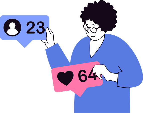 Businesswoman showing number of followers on social media  Illustration