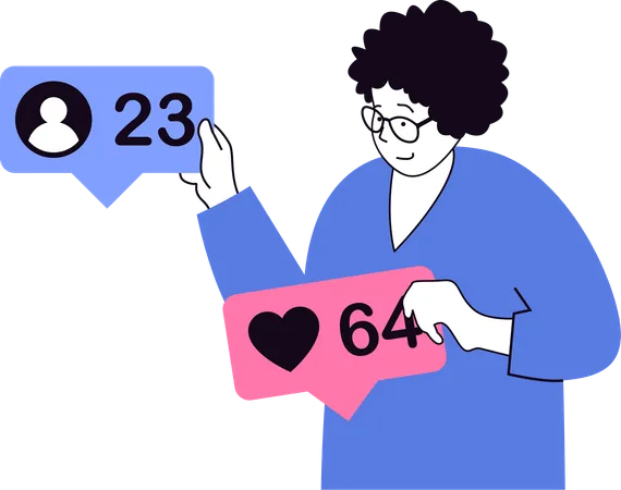 Businesswoman showing number of followers on social media  Illustration