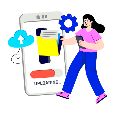 Businesswoman showing Online Folder Uploading  Illustration