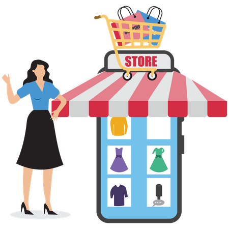 Businesswoman showing online shop  Illustration