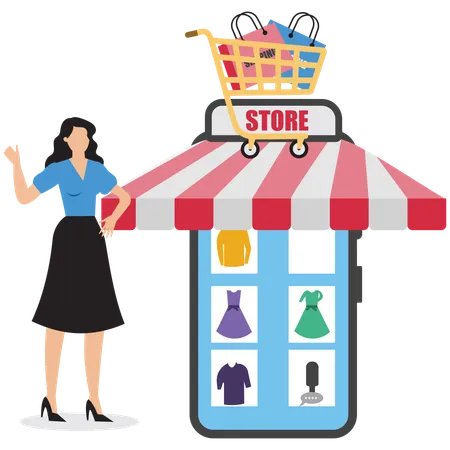 Businesswoman showing online shop  Illustration