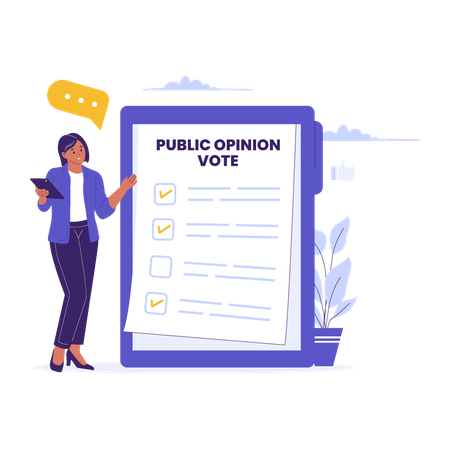 Businesswoman showing public opinion vote  Illustration