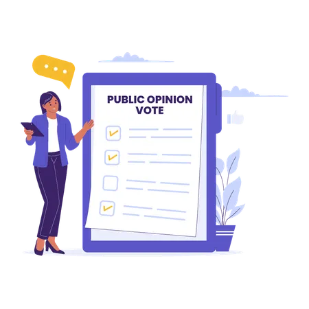 Businesswoman showing public opinion vote  Illustration