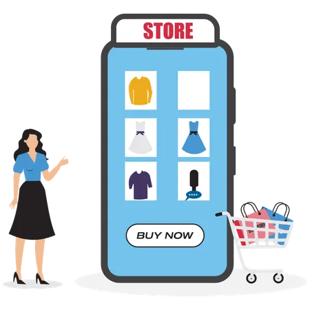 Businesswoman showing purchase on mobile  Illustration