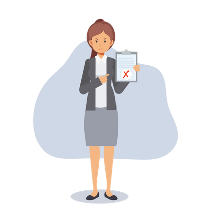 Businesswoman showing rejected document Illustration