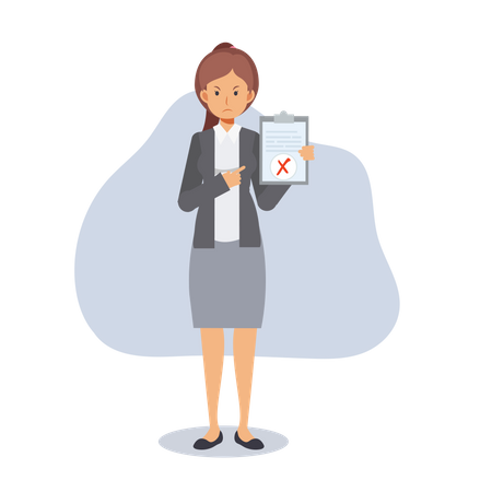 Businesswoman showing rejected document  Illustration