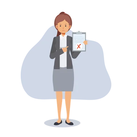 Businesswoman showing rejected document  Illustration